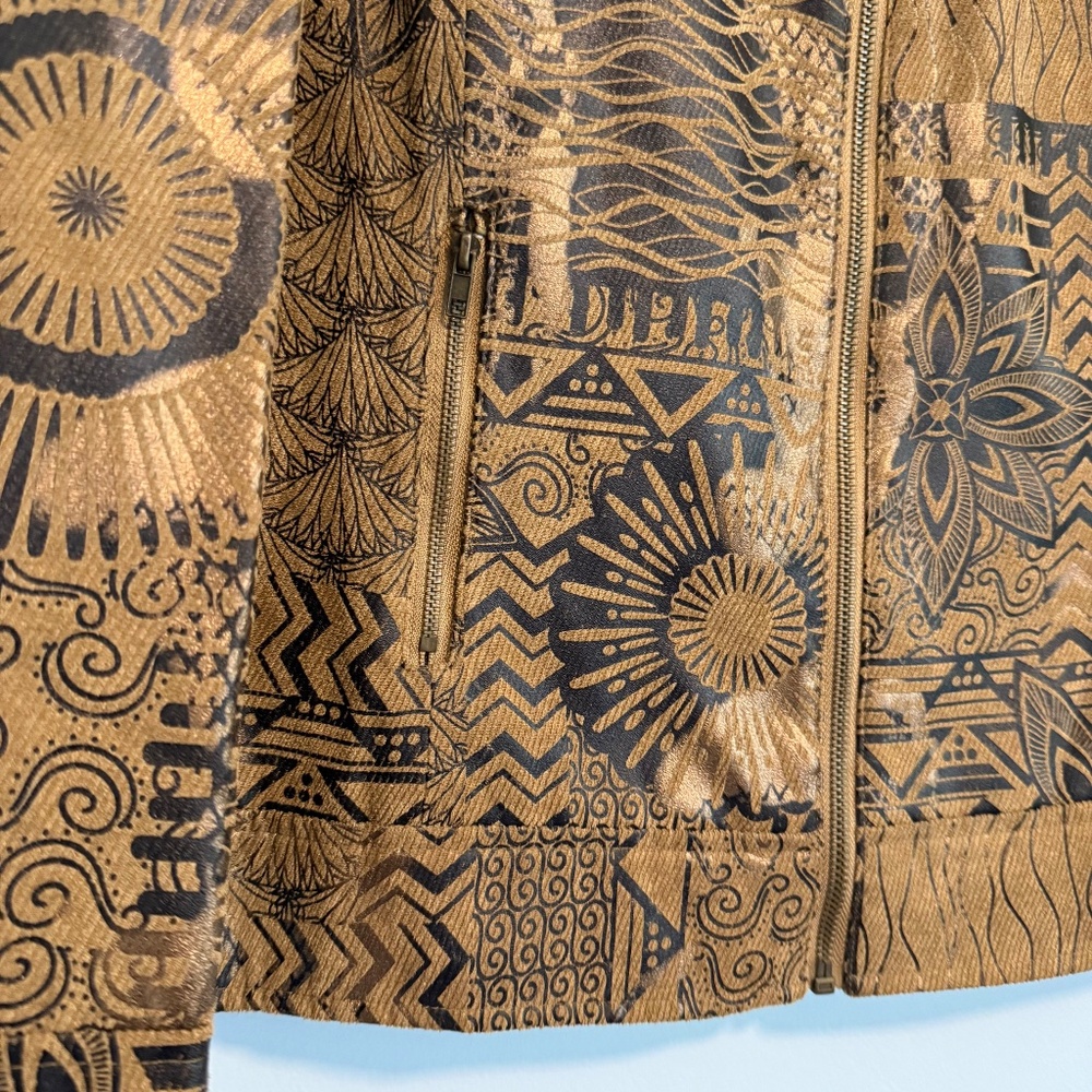 Multiples Women’s Long Sleeve Full Zip Ethnic abstract‎ print Brown Jacket Sz L - Picture 3 of 9